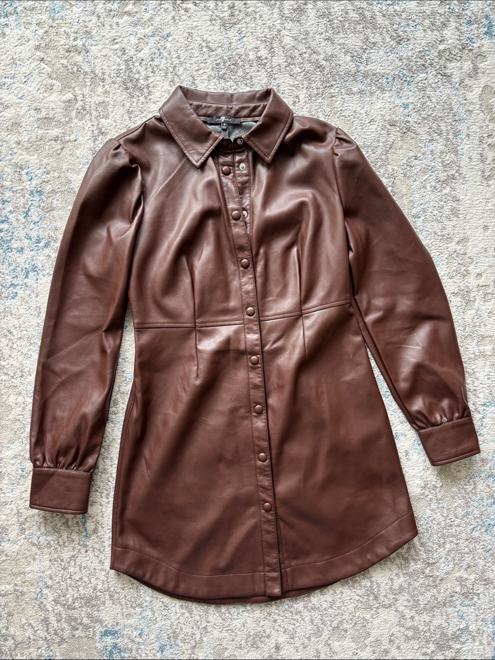 7 for All Mankind Brown Faux Leather Button-Front Dress